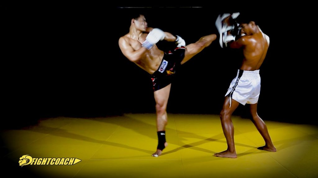 Combinação de Muay Thai MMA Chute Frontal Joelhada Cotovelada Fightcoach Professional